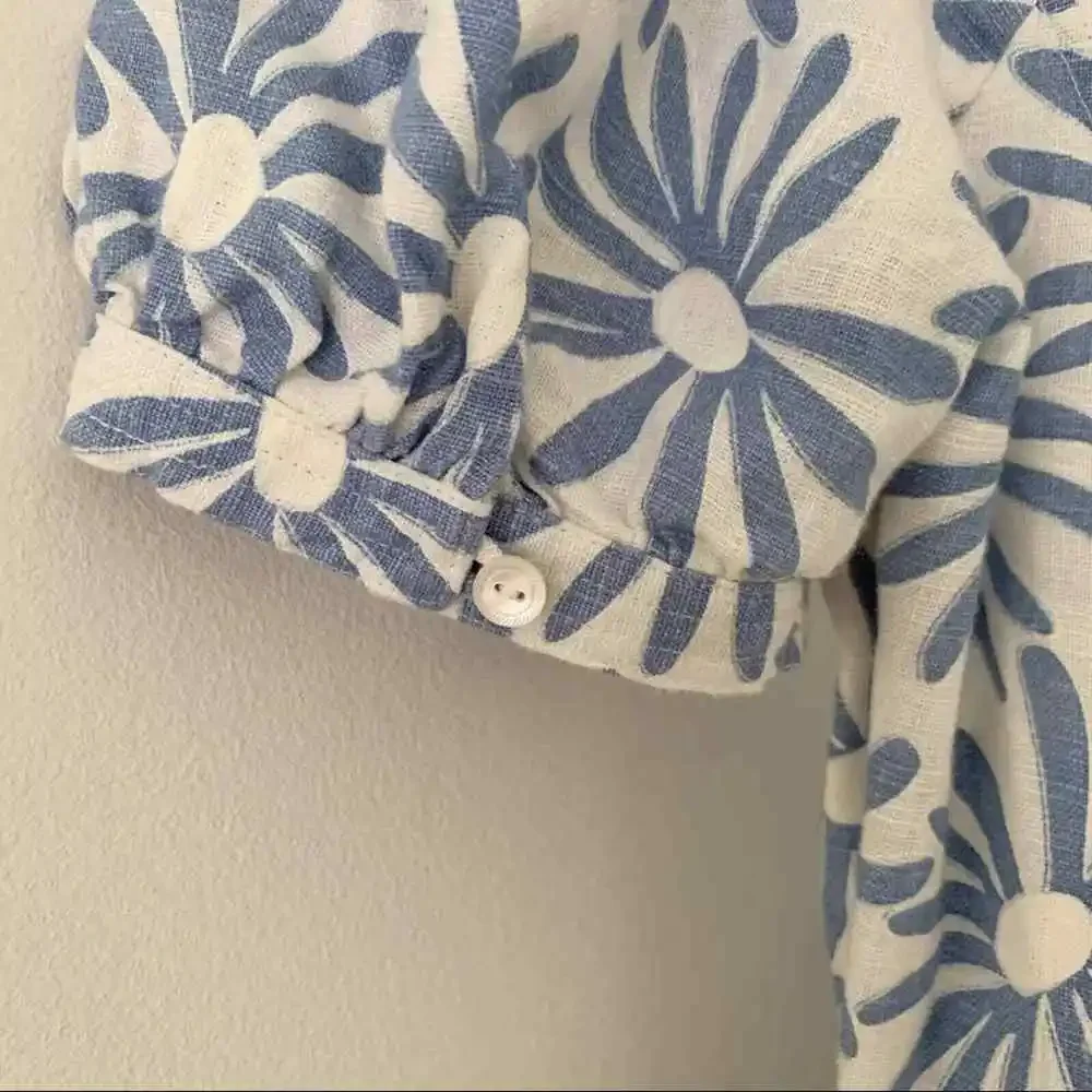 New $398 Ralph Lauren 100% Linen Long Floral Maxi Dress White Blue Size 2 - Picture 7 of 12